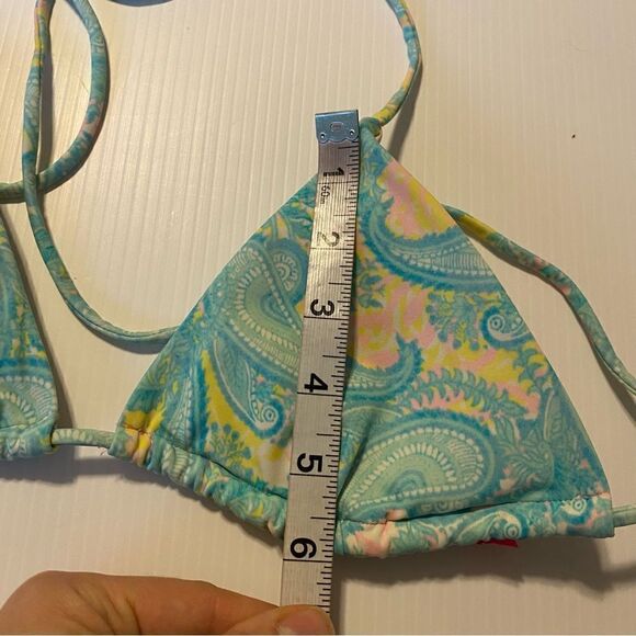 Victorias Secret Aqua blue paisley triangle halter top string bikini swimsuit M - Picture 5 of 6